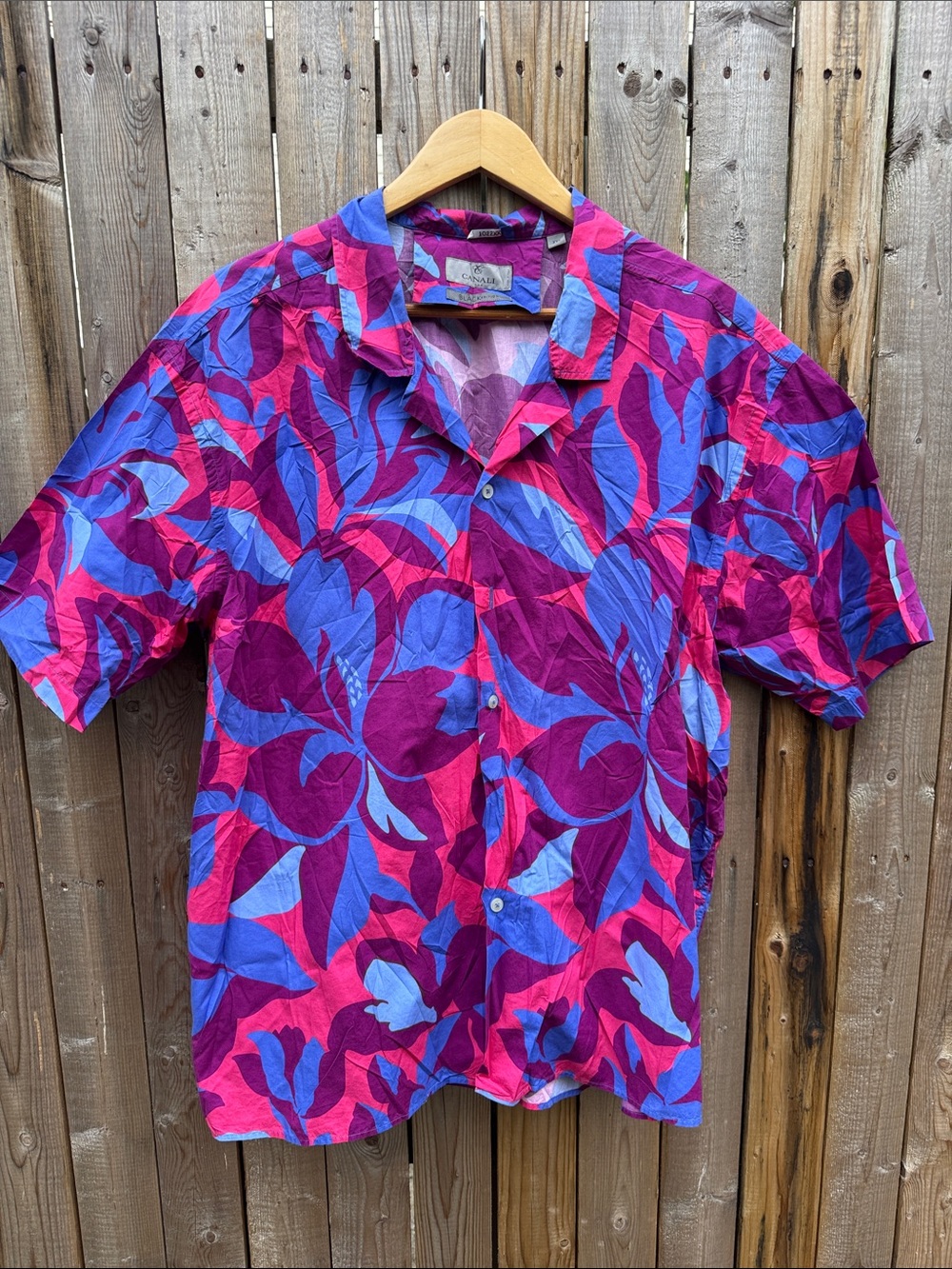 Canali Short-Sleeve Button-Down Shirt in Pink & Blue